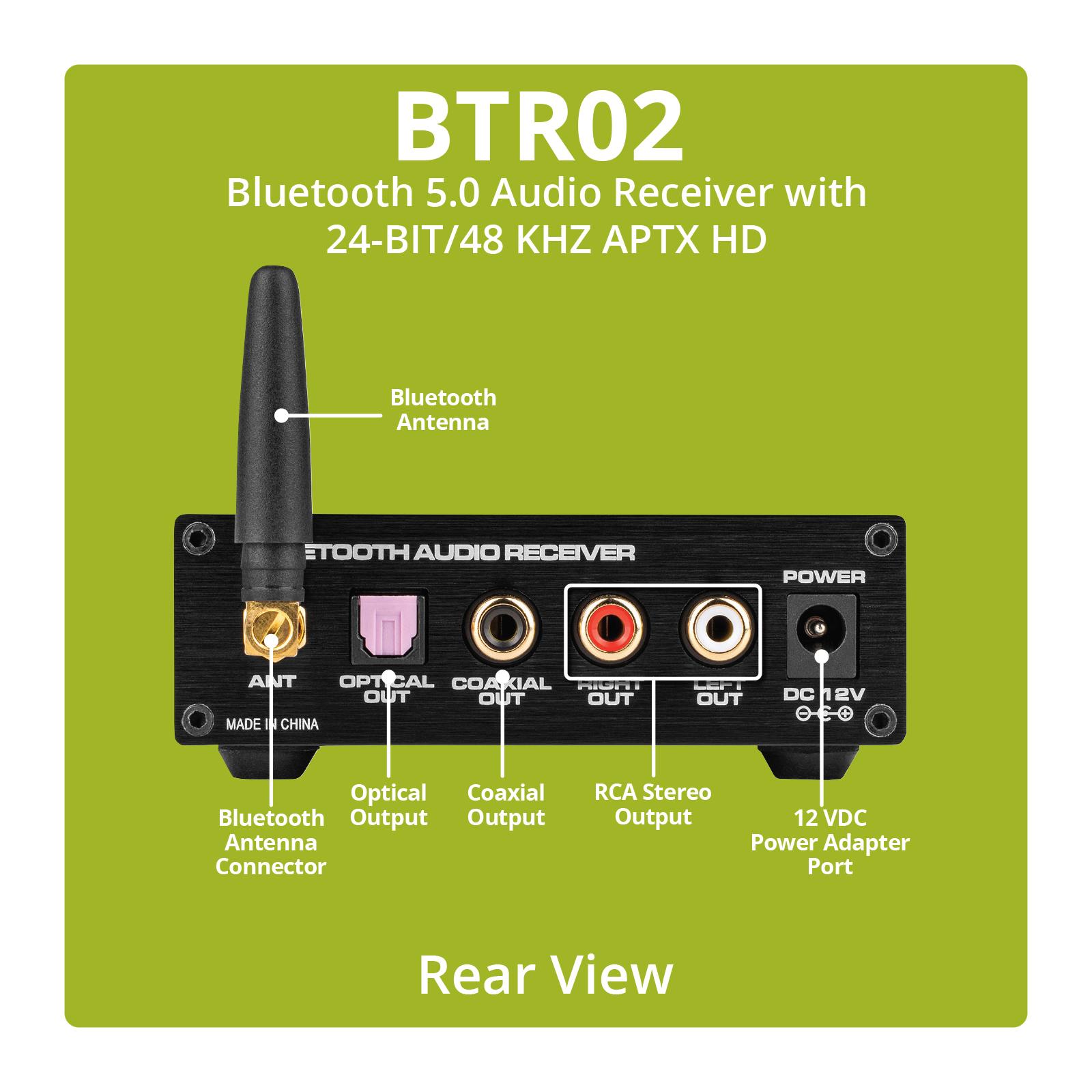 Dayton Audio BTR02 Bluetooth 5.0 Audio Receiver With 24-BIT/48 KHZ APTX HD